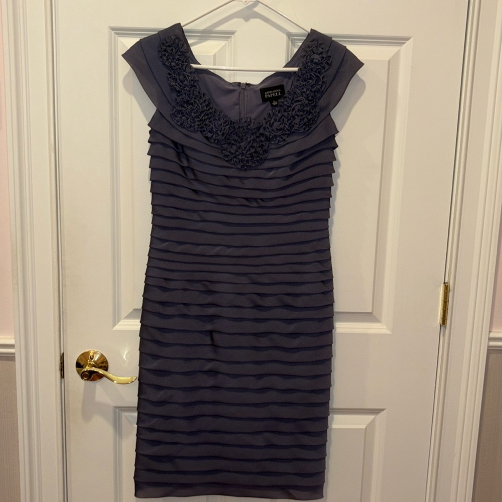 Adrianna Papell Gray Ruffle Dress